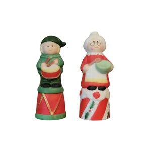 Vintage set of 2 Enesco Thimble Christmas Porcelain Mrs. Claus Drummer Boy